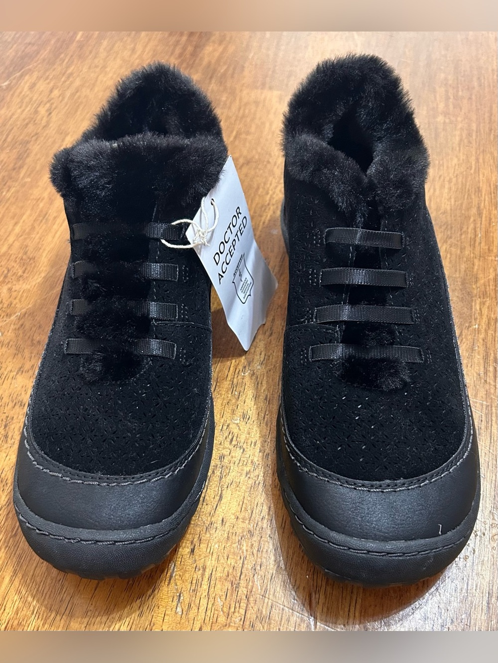 JBU Black Faux-Fur Kids Slip-On Sneakers